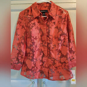 Vintage Norton McNaughton Sheer Floral Stripes Button Up Blouse